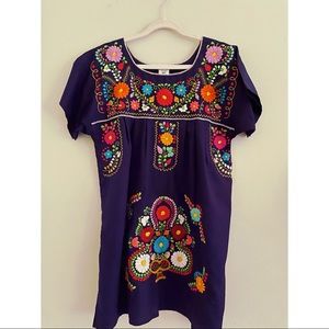Mexican Short Dress w/Multi Color Embroidery